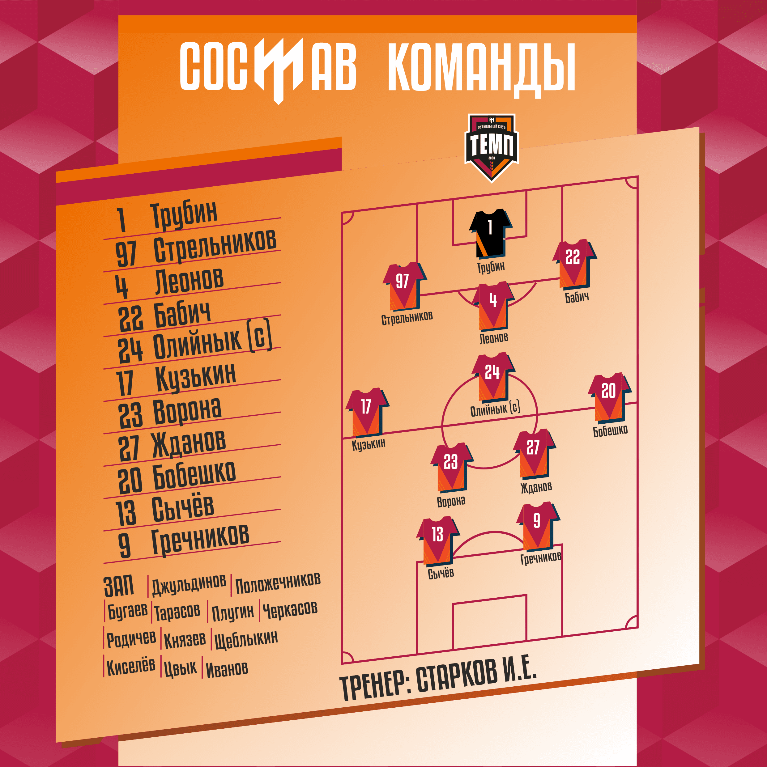 НАШ СОСТАВ НА ИГРУ!