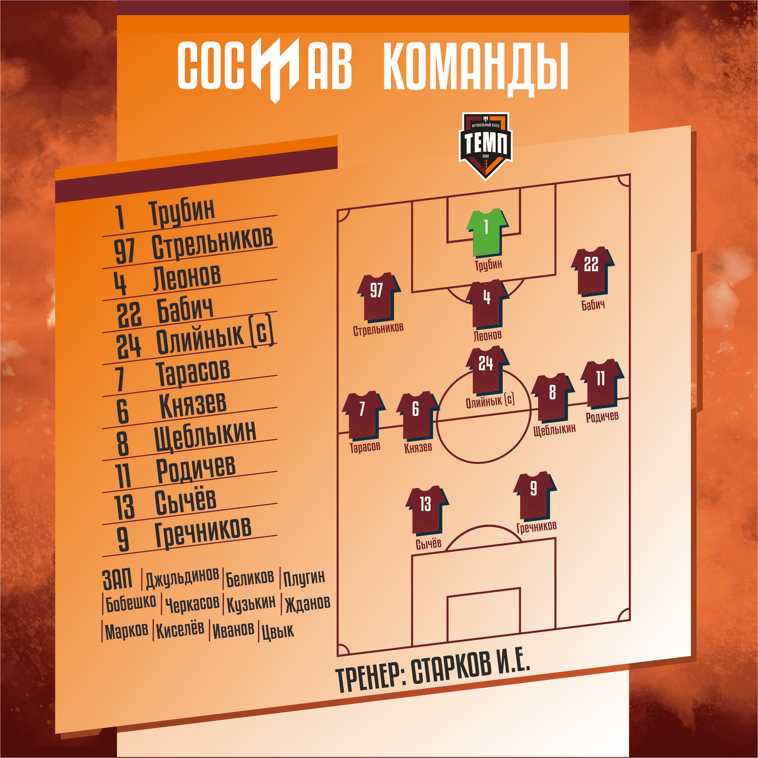 НАШ СОСТАВ НА ИГРУ!