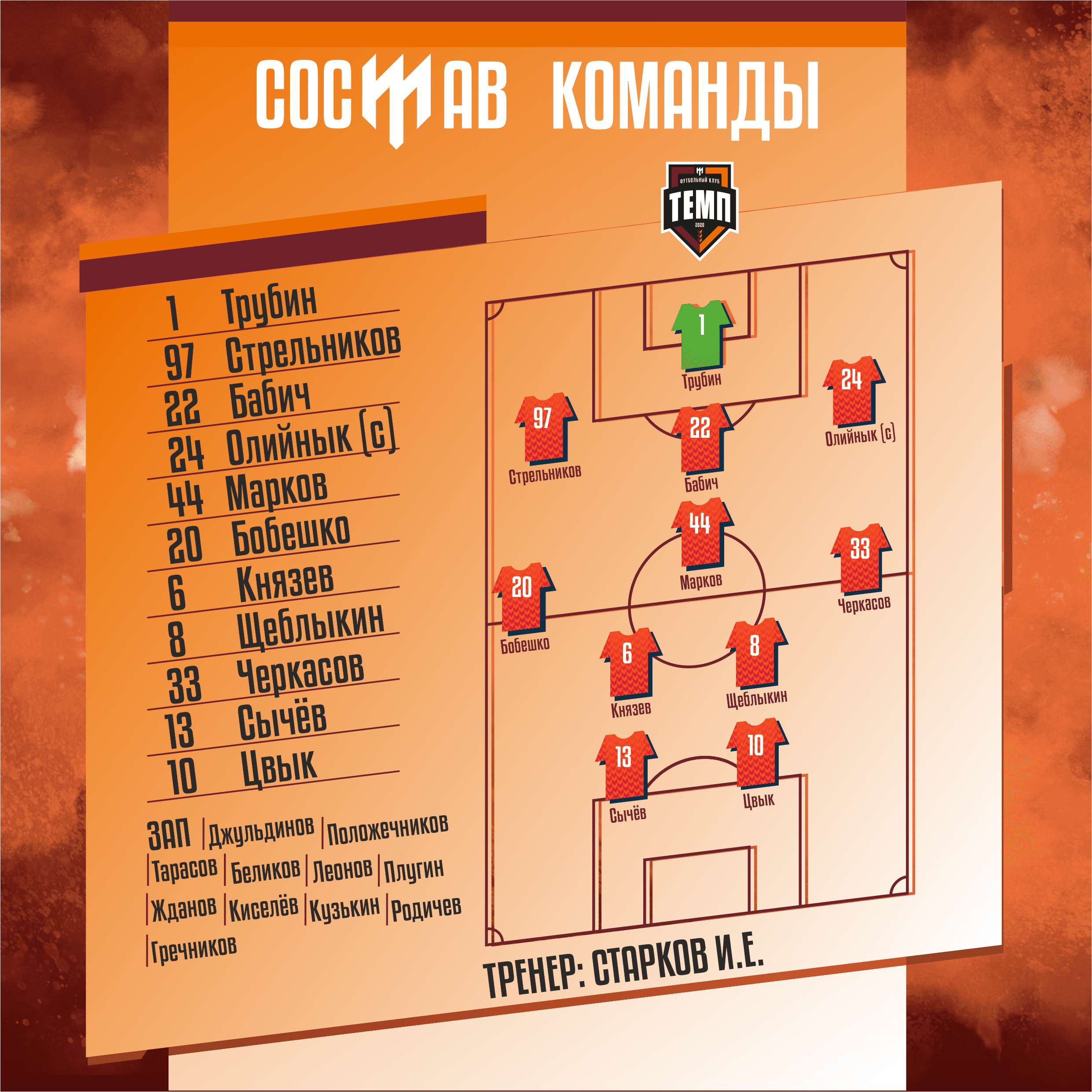 НАШ СОСТАВ НА ИГРУ!