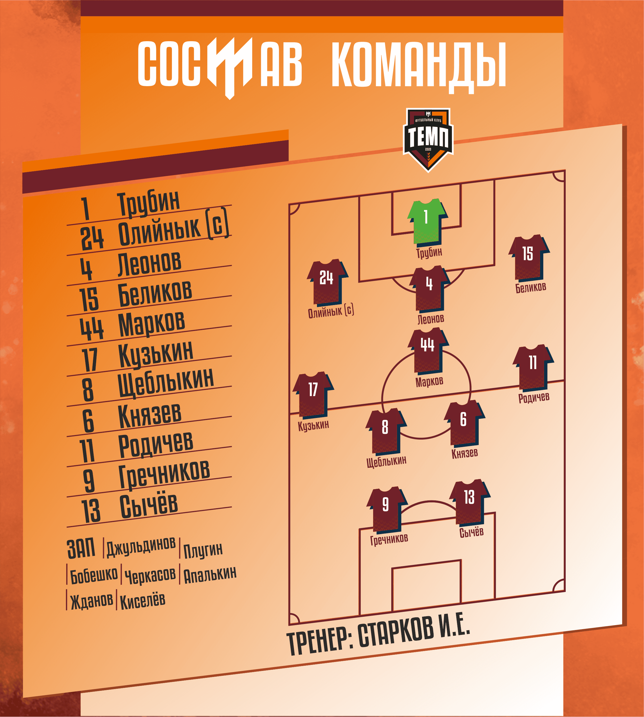 НАШ СОСТАВ НА ИГРУ!