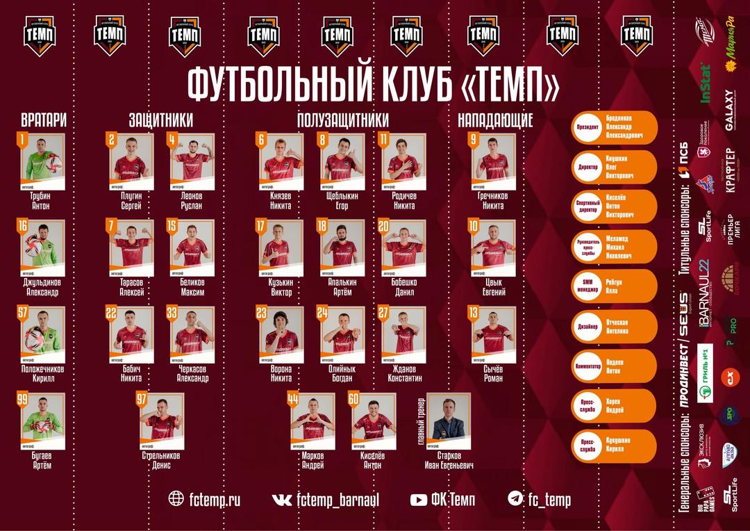 Собери автографы всех игроков «Темпа»!