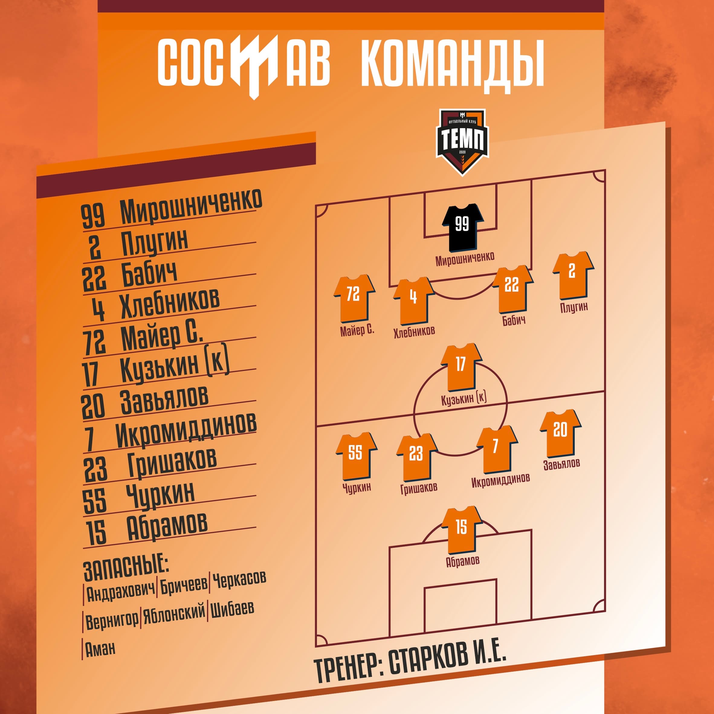 НАШ СОСТАВ НА ИГРУ!